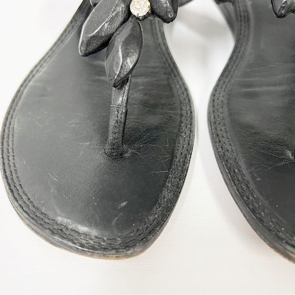 Vera Wang Lavender Leather Sandals 8.5 Black Rhinestone - Picture 2 of 9